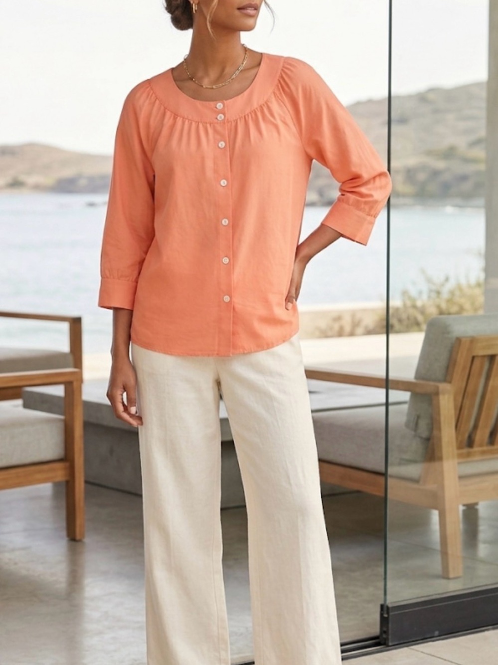 J.‎ Jill Coral-Orange Button-Front Tunic